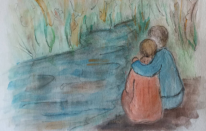 Ilustracija: Na obali - Nevenka Božiček, Petrinja | Iz zbirke pjesama "Šnenokle" Jagode Kljaić